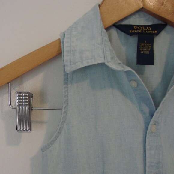 Polo Ralph Lauren Girls Chambray Denim Dress Pony Sleeveless Collar Cotton Siz 6 - Picture 6 of 14